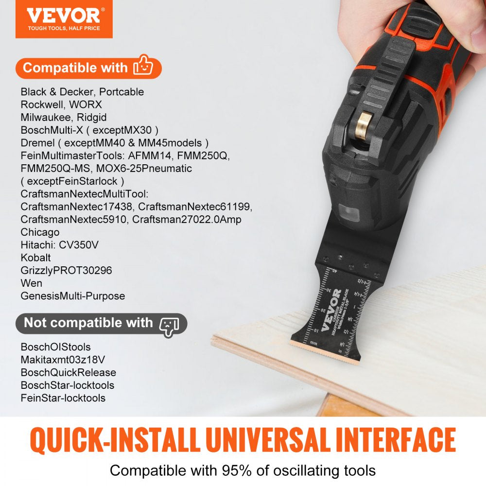 VEVOR 3PCS Carbide Oscillating Tool Blades, Universal Quick Release Oscillating Saw Blades, Multitool Tool Blades for Hard Material, Metal, Nails, Bolts, Fit Dewalt Milwaukee Hitachi Chicago 