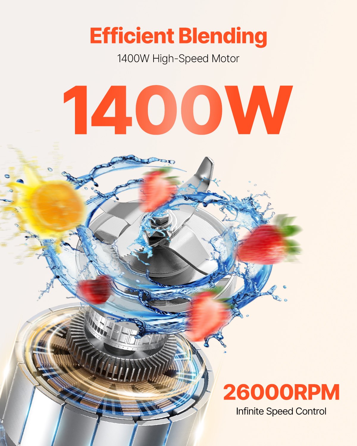 VEVOR 61 oz 1400W Blender for Smoothies Food Processing Blender for Kitchen 