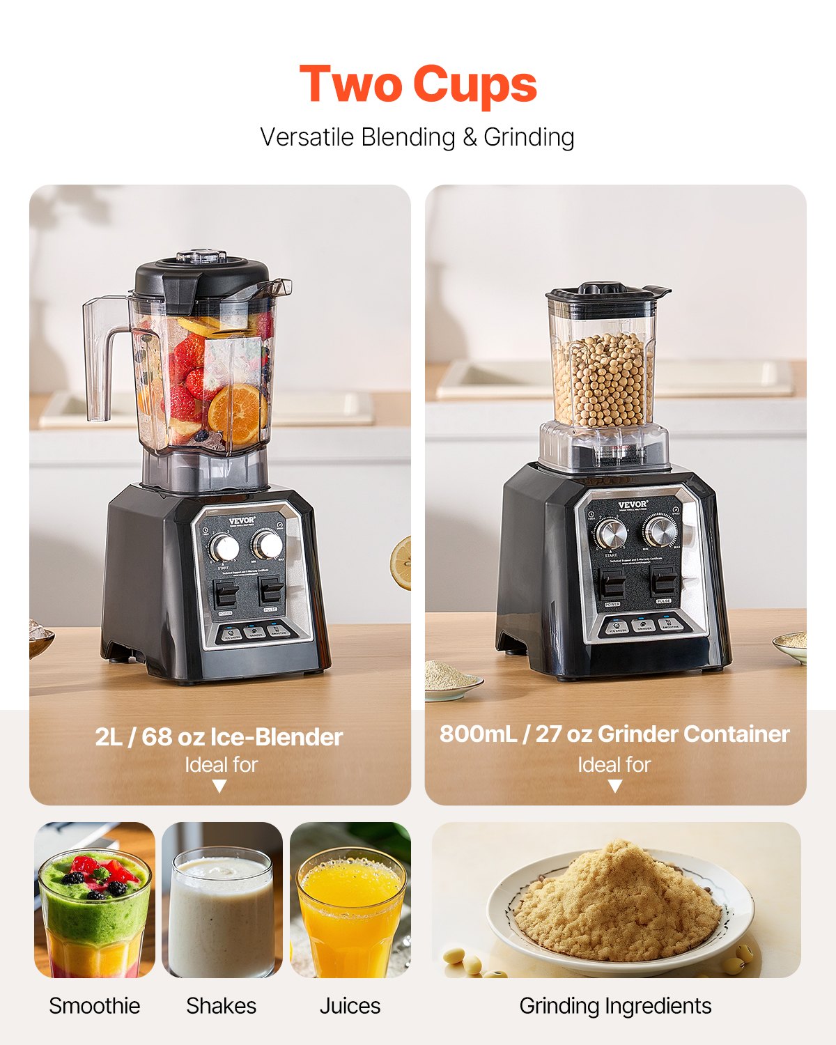 VEVOR 68 oz 1400W Blender for Smoothies Food Processing Blender for Kitchen 