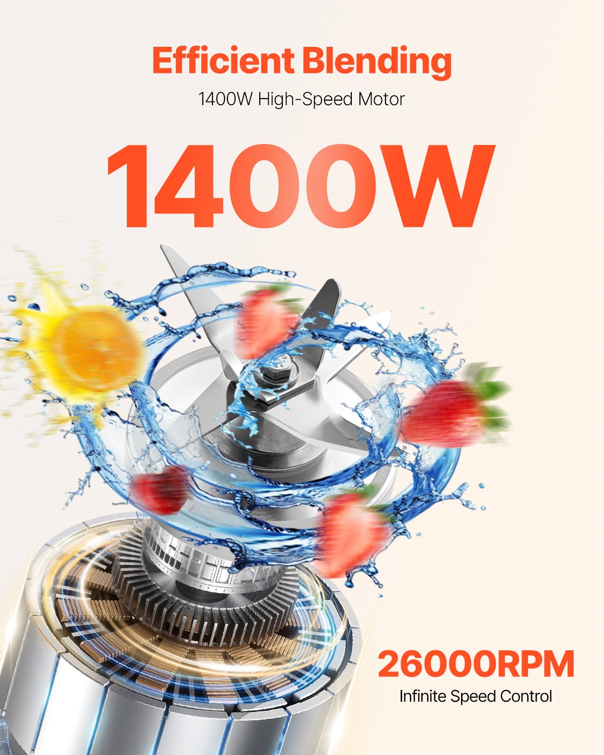 VEVOR 85 oz 1400W Blender for Smoothies Food Processing Blender for Kitchen 