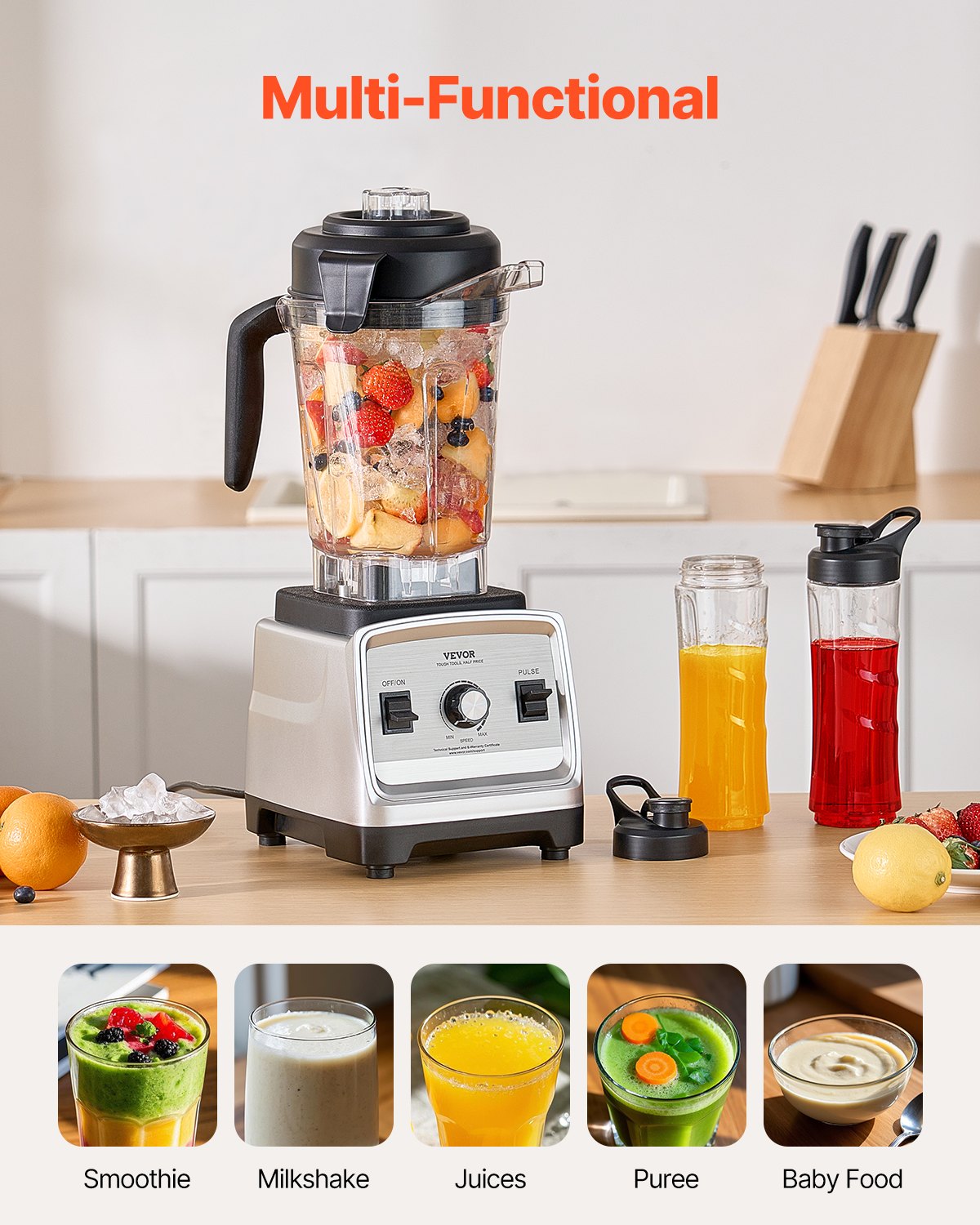 VEVOR 85 oz 1400W Blender for Smoothies Food Processing Blender for Kitchen 
