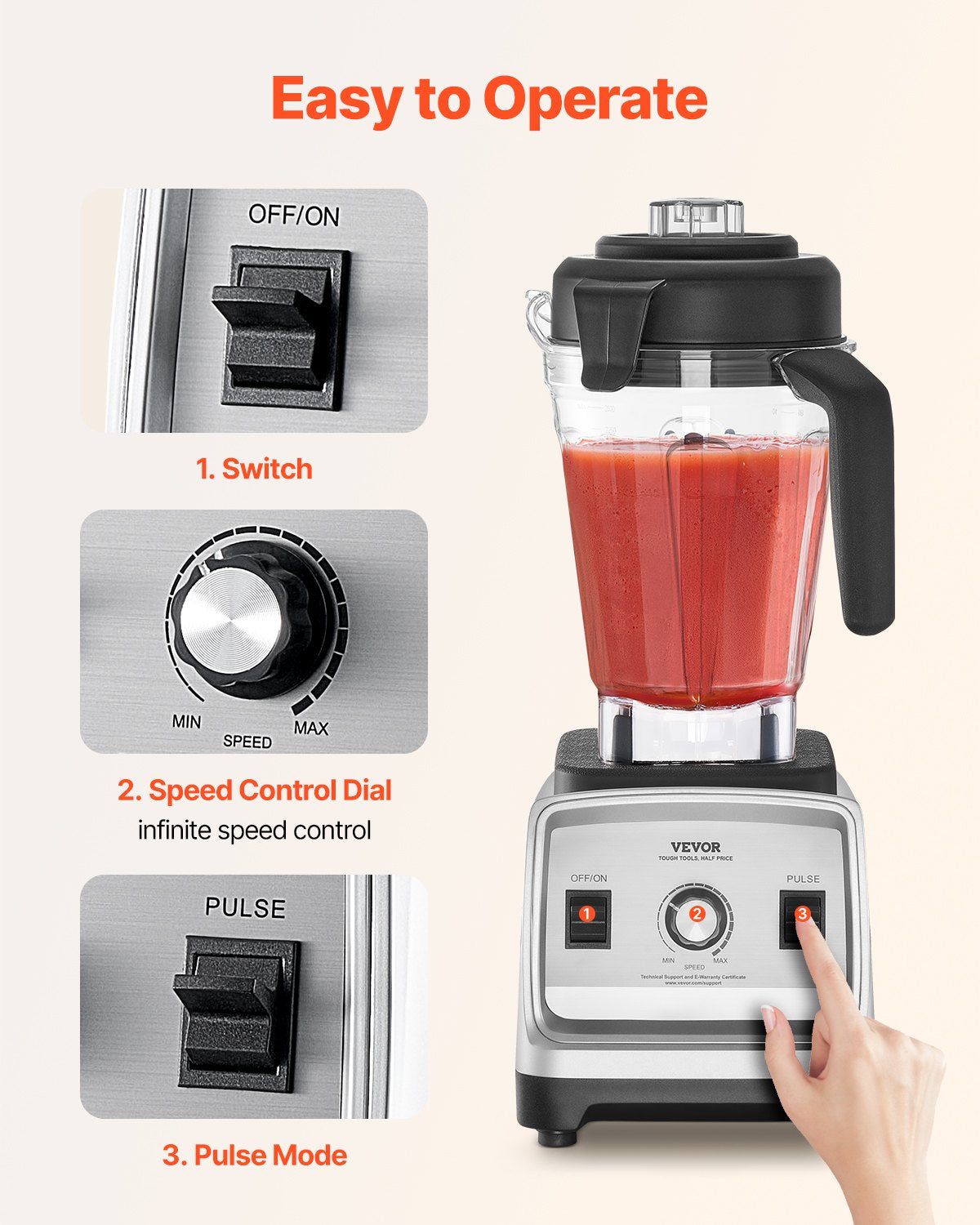VEVOR 85 oz 1400W Blender for Smoothies Food Processing Blender for Kitchen 