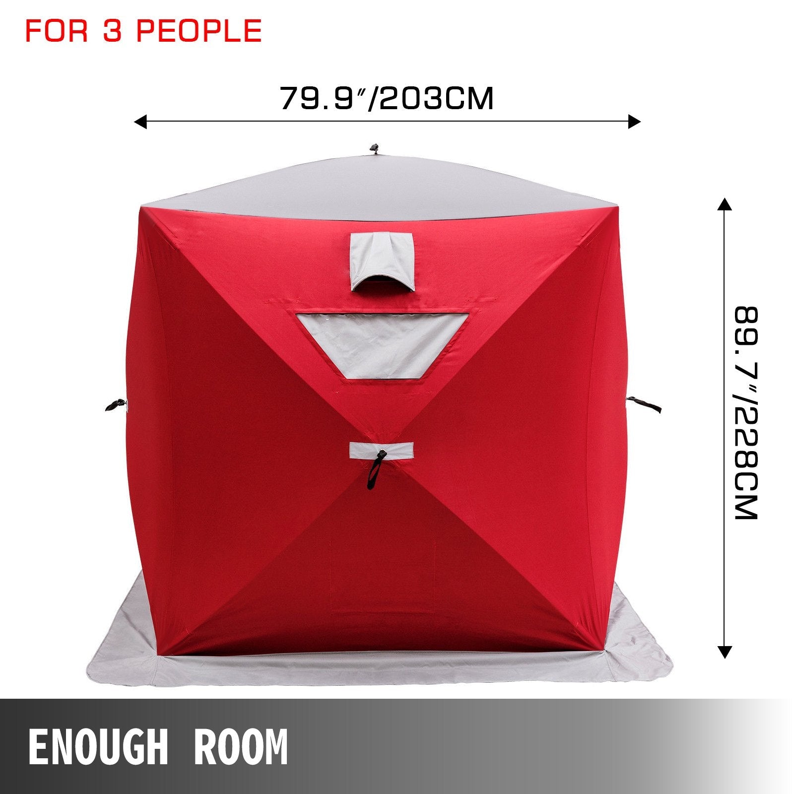 VEVOR Ice Fishing Shelter Tent 3-Person Pop Up House Portable Outdoor Fish Equipment 300D Oxford Fabric Ice Fish Shelter 89.76 x 89.76 x 79.92 inches Strong Waterproof Tent for Outdoor Fishing 