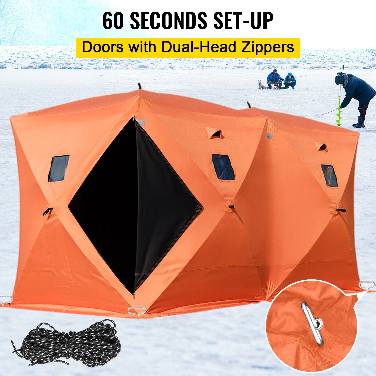 VEVOR 8 Person Ice Fishing Shelter Tent, 300D Oxford Fabric Portable Ice Shelter with Pop-up Pull Design, Strong Waterproof and Windproof Ice Fish Shelter for Outdoor Fishing, Orange 