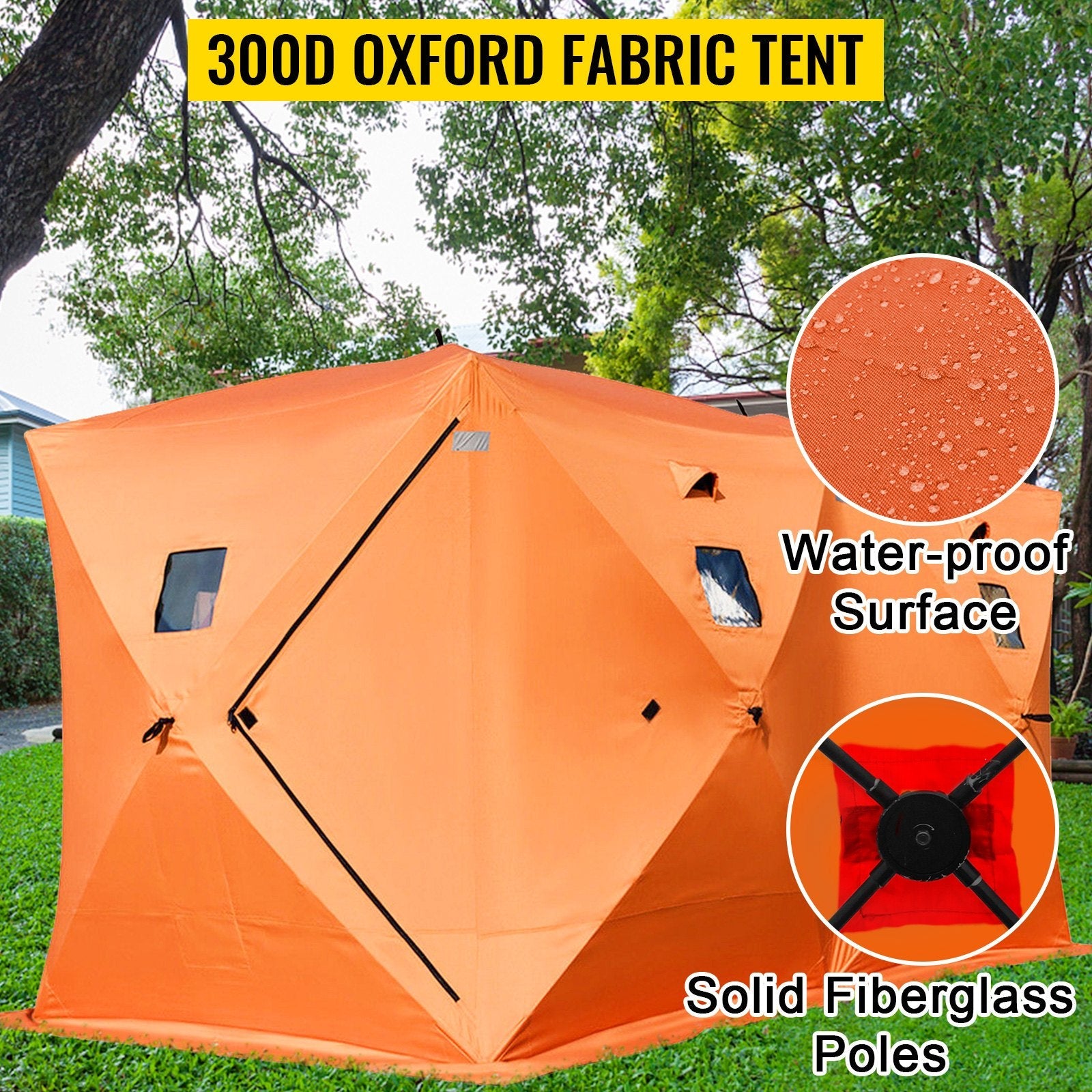 VEVOR 8 Person Ice Fishing Shelter Tent, 300D Oxford Fabric Portable Ice Shelter with Pop-up Pull Design, Strong Waterproof and Windproof Ice Fish Shelter for Outdoor Fishing, Orange 