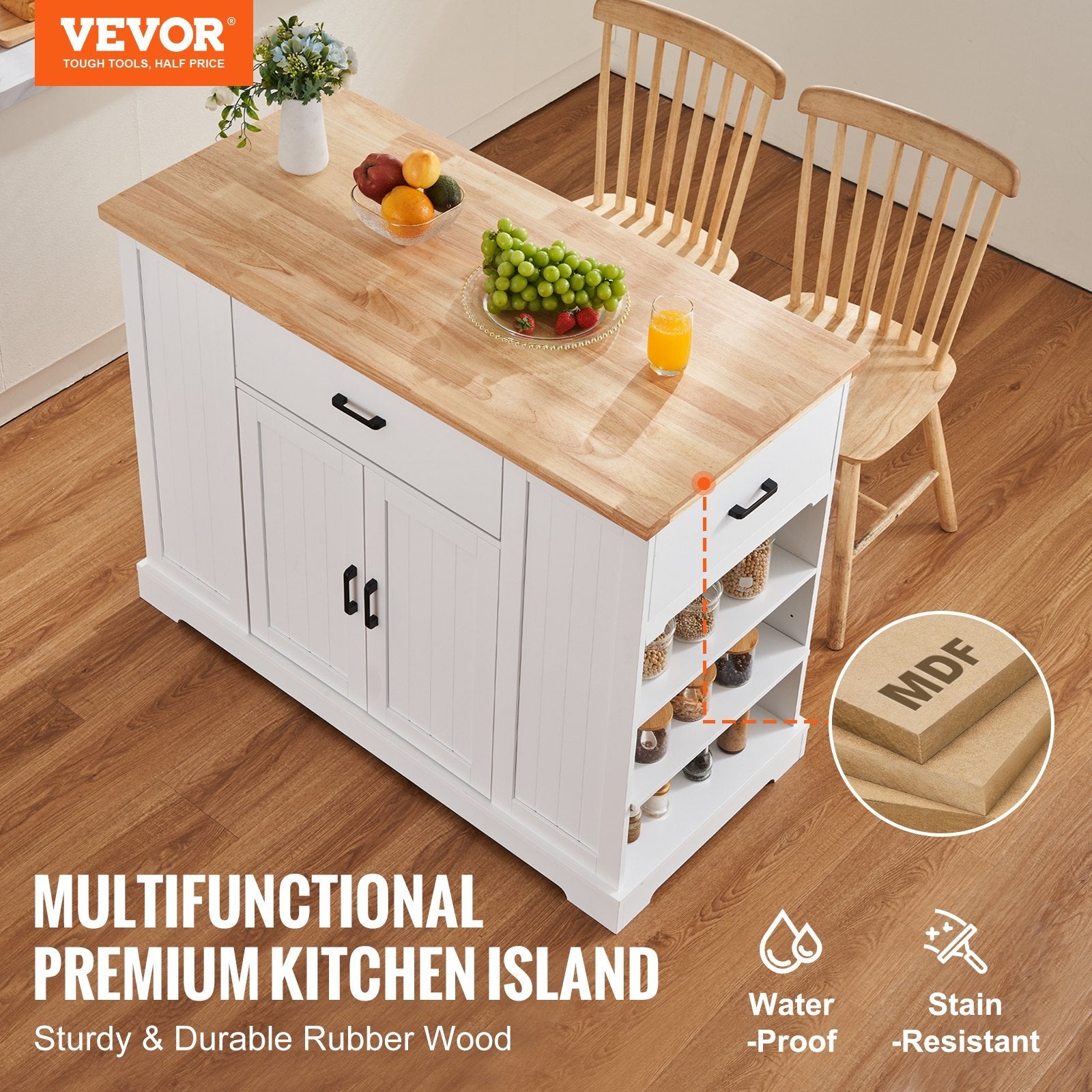 VEVOR Kitchen Island Cart Storage Cabinet Serving Cart with Drawer & Shelves 