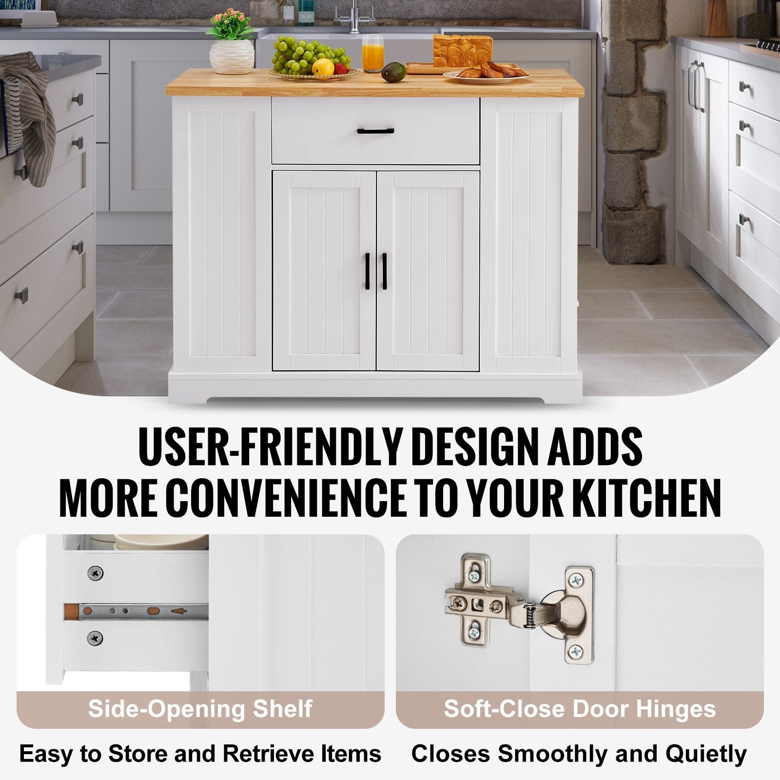 VEVOR Kitchen Island Cart Storage Cabinet Serving Cart with Drawer & Shelves 