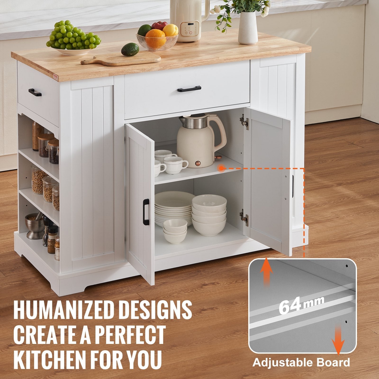 VEVOR Kitchen Island Cart Storage Cabinet Serving Cart with Drawer & Shelves 