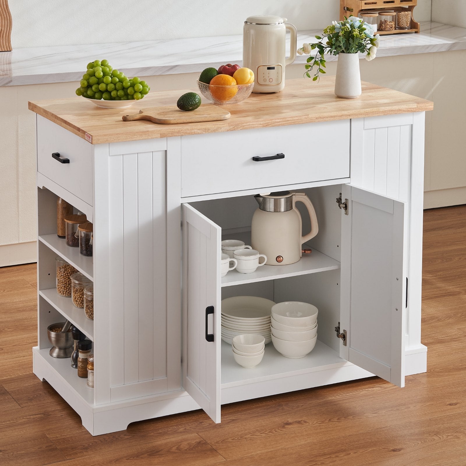 VEVOR Kitchen Island Cart Storage Cabinet Serving Cart with Drawer & Shelves 