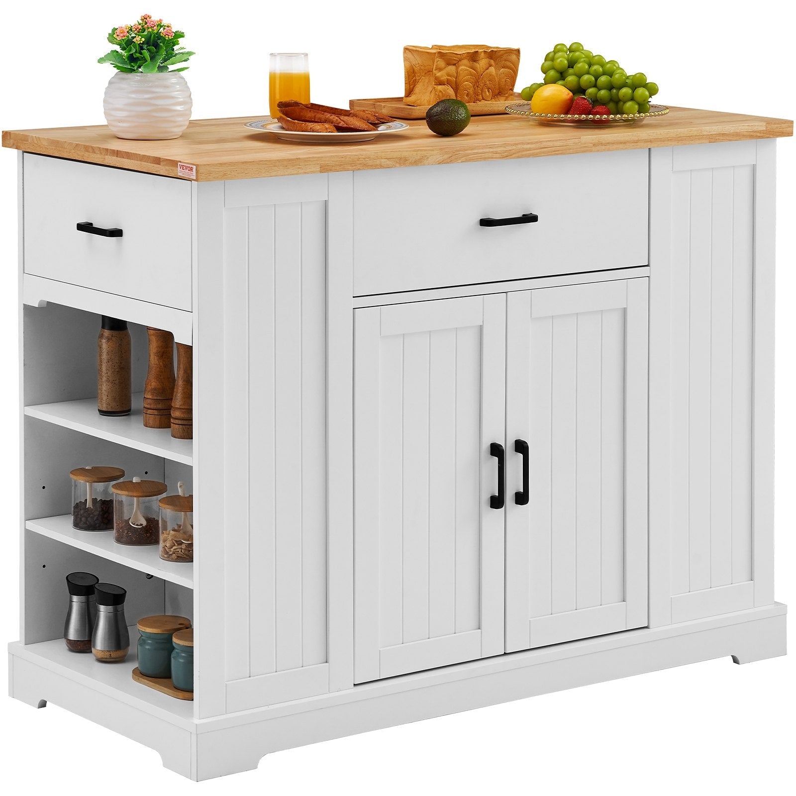 VEVOR Kitchen Island Cart Storage Cabinet Serving Cart with Drawer & Shelves 