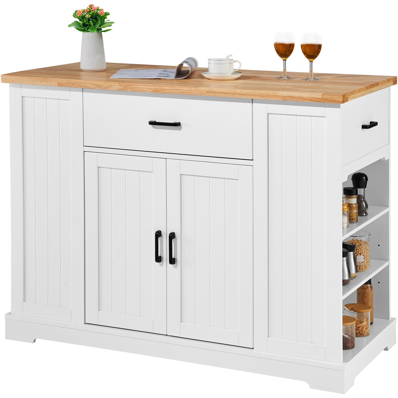 VEVOR Kitchen Island Cart Storage Cabinet Serving Cart with Drawer & Shelves 