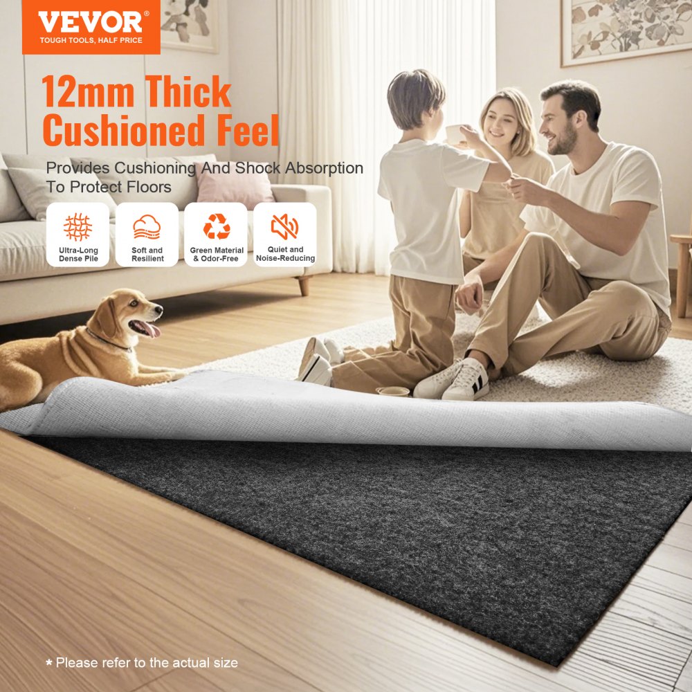 VEVOR Rug Pad Gripper 9' x 12' Protective Carpet Pad 0.47" Thick for All Floors 