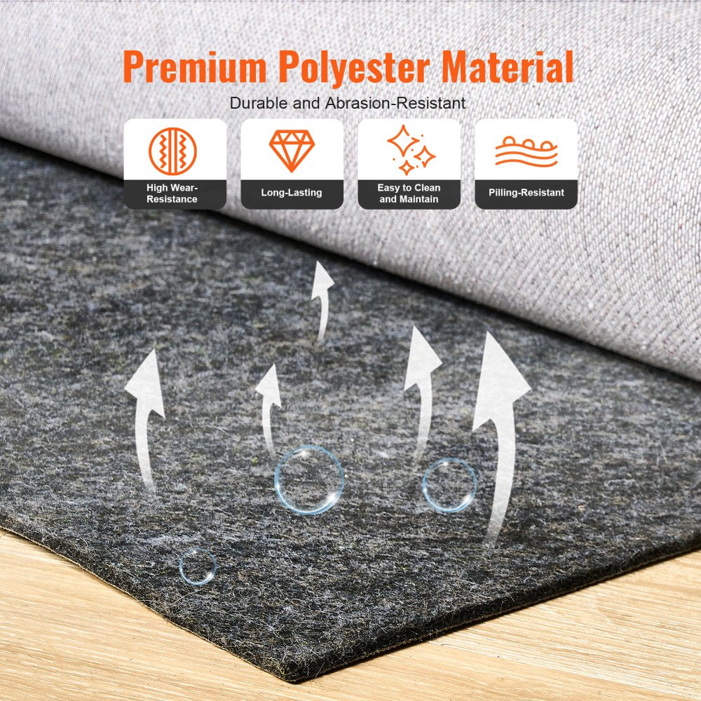 VEVOR Rug Pad Gripper 9' x 12' Protective Carpet Pad 0.47" Thick for All Floors 