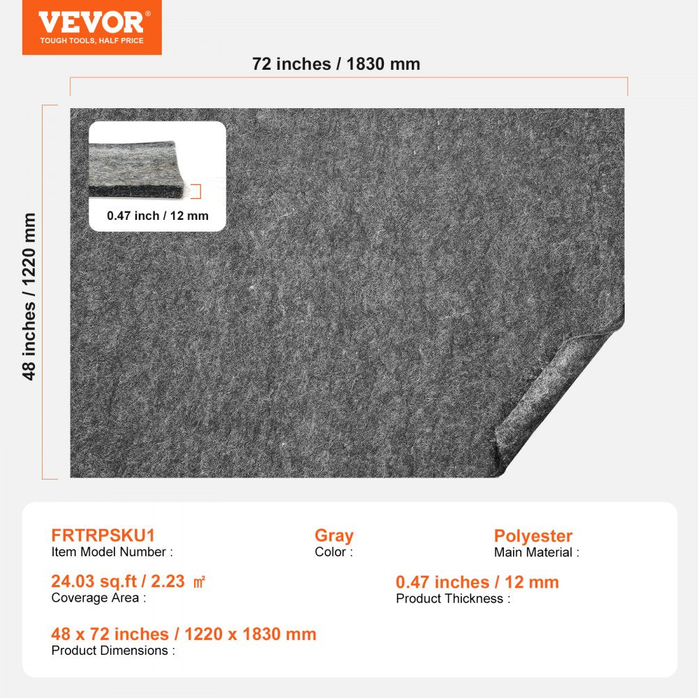 VEVOR Rug Pad Gripper 4' x 6' Protective Carpet Pad 0.47" Thick for All Floors 