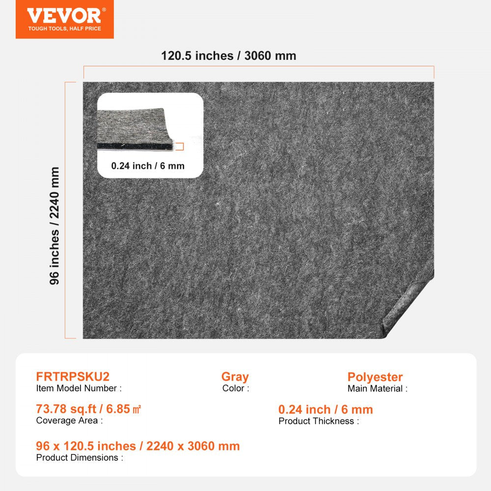 VEVOR Rug Pad Gripper 8' x 10' Protective Carpet Pad 0.24" Thick for All Floors 