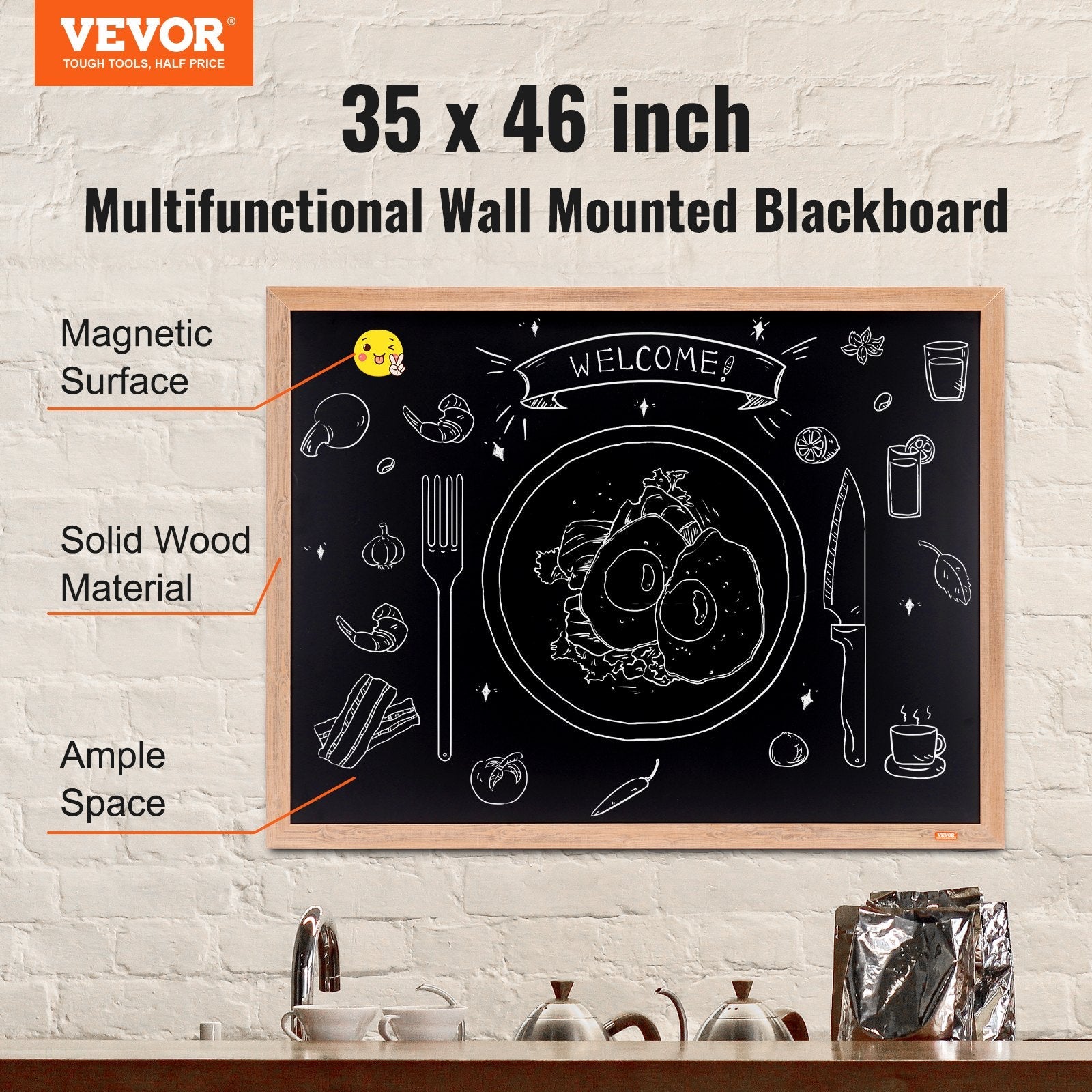 VEVOR 35"x46" Rustic Wood Framed Chalkboard Wall Hanging Magnetic Wedding Sign 