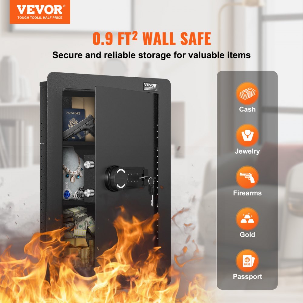 VEVOR 25.59" Tall Wall Safe 3-Tier Hidden Safe with Keypad Shelves & Key Holders 