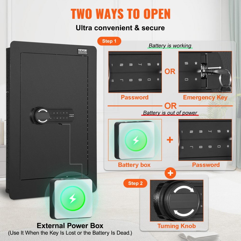 VEVOR 25.59" Tall Wall Safe 3-Tier Hidden Safe with Keypad Shelves & Key Holders 