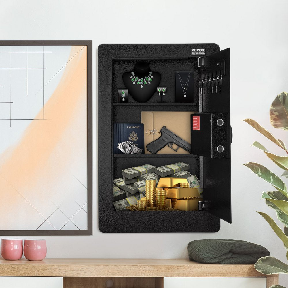 VEVOR 25.59" Tall Wall Safe 3-Tier Hidden Safe with Keypad Shelves & Key Holders 