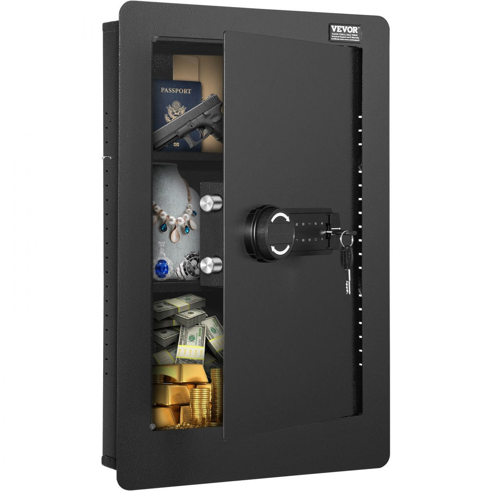 VEVOR 25.59" Tall Wall Safe 3-Tier Hidden Safe with Keypad Shelves & Key Holders 