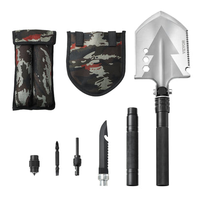 VEVOR Survival Shovel 8 in 1 Camping Shovel Folding Multitool Portable Compact 