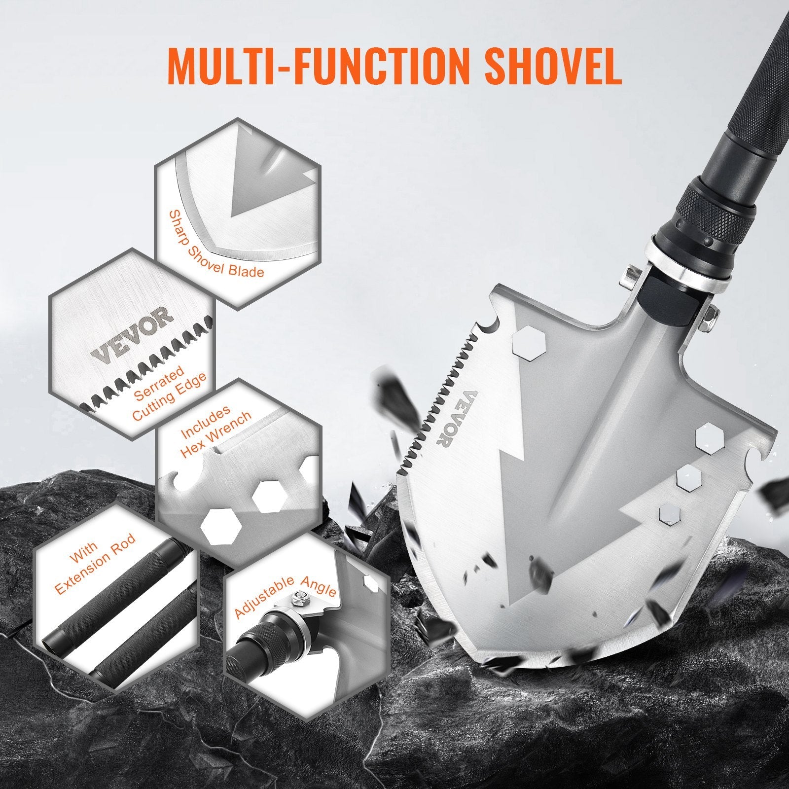 VEVOR Survival Shovel 11 in 1 Camping Shovel Folding Multitool Portable Compact 