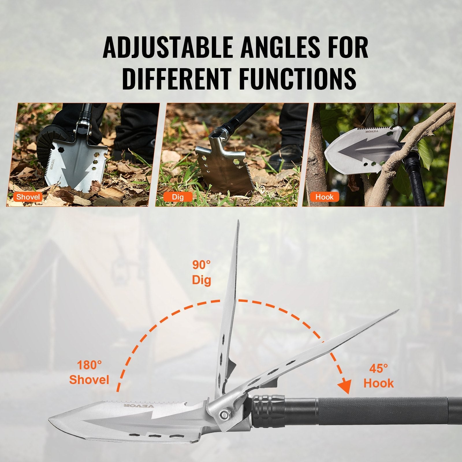 VEVOR Survival Shovel 11 in 1 Camping Shovel Folding Multitool Portable Compact 