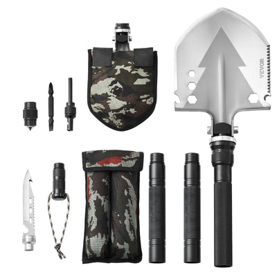 VEVOR Survival Shovel 11 in 1 Camping Shovel Folding Multitool Portable Compact 