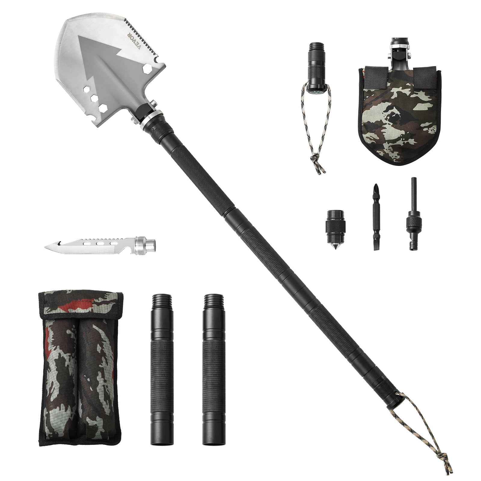 VEVOR Survival Shovel 11 in 1 Camping Shovel Folding Multitool Portable Compact 