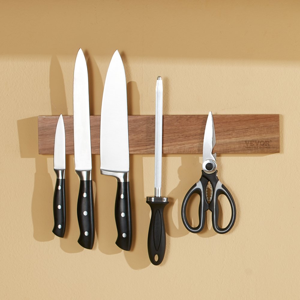 VEVOR Magnetic Knife Holder with Enhanced Strong Magnet, 16" No Drilling Knife Strips Organizer for Wall, Multifunctional Storage Acacia Wood Knives Rack, Knife Bar for Kitchen Knives, Utensils, Tools 