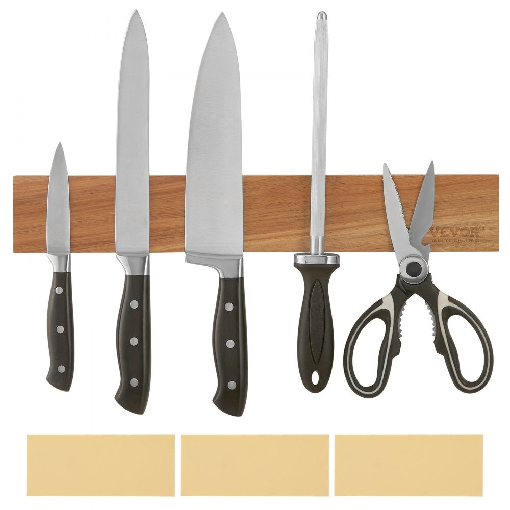 VEVOR Magnetic Knife Holder with Enhanced Strong Magnet, 16" No Drilling Knife Strips Organizer for Wall, Multifunctional Storage Acacia Wood Knives Rack, Knife Bar for Kitchen Knives, Utensils, Tools 