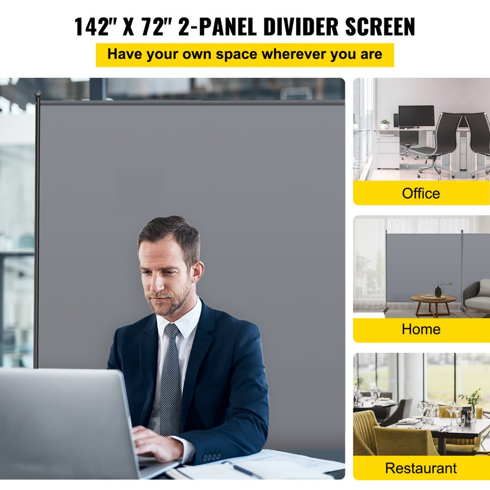 VEVOR Office Partition 142" W x 14" D x 72" H Room Divider Wall 2-Panel Office Divider Folding Portable Office Walls Dividers with Non-See-Through Fabric Room Partition Gray for Room Office Restaurant 