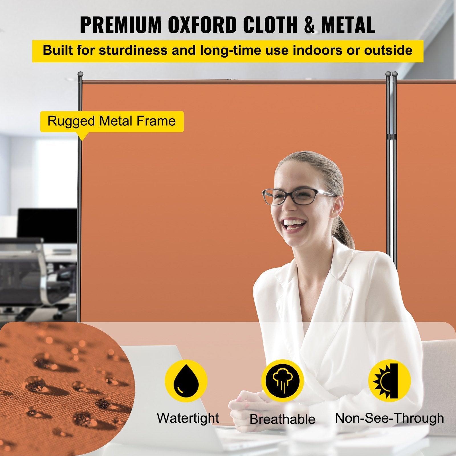VEVOR Office Partition Room Divider Wall 216"x72" 3-Panel Office Divider Orange 