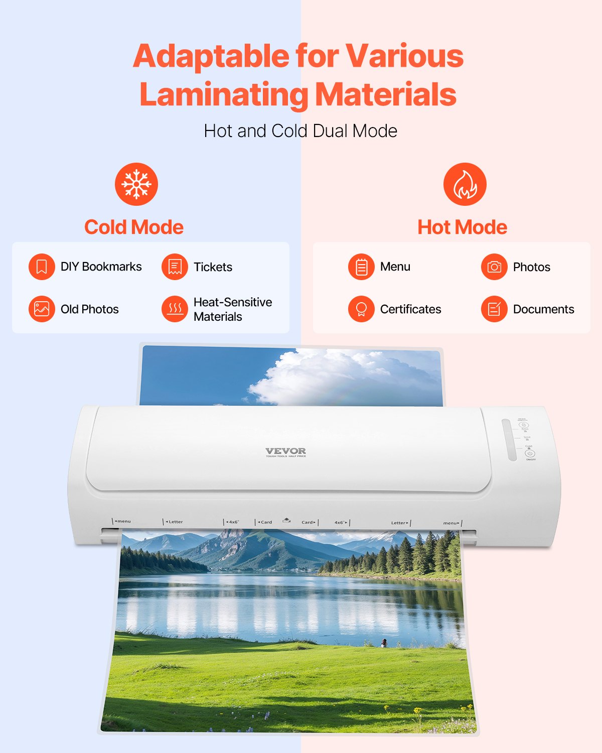 VEVOR Laminator Machine Cold & Hot Laminator for Max A3 Size 3-5 mil Thickness 