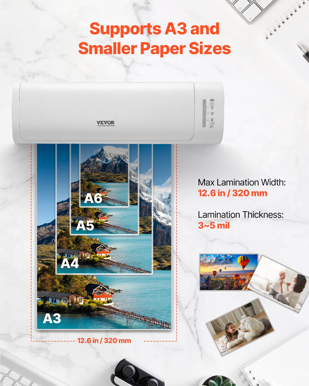 VEVOR Laminator Machine Cold & Hot Laminator for Max A3 Size 3-5 mil Thickness 