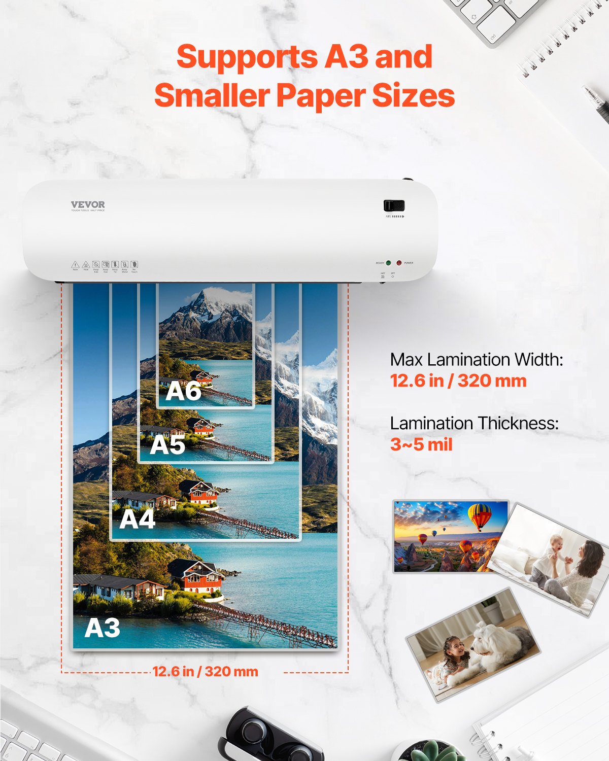 VEVOR Laminator Machine Thermal Laminator for Max A3 Size 3-5 mil Thickness 