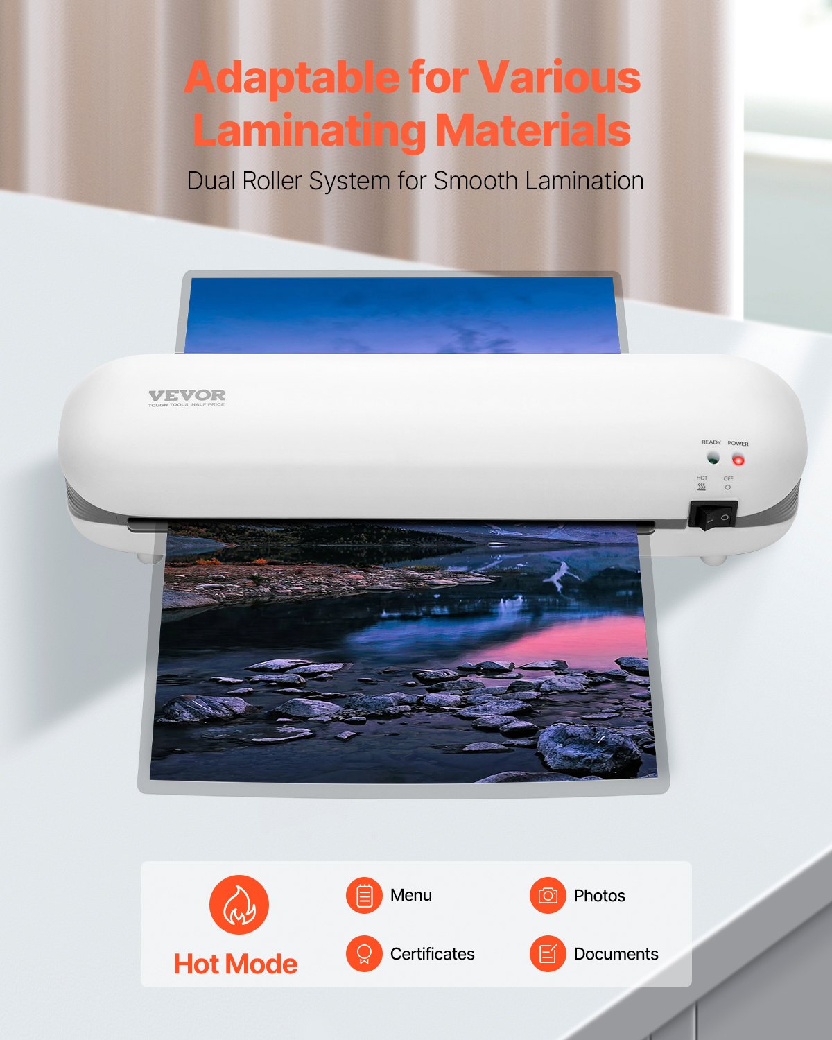 VEVOR Laminator Machine Thermal Laminator for Max A4 Size 3-5mil Thickness White 