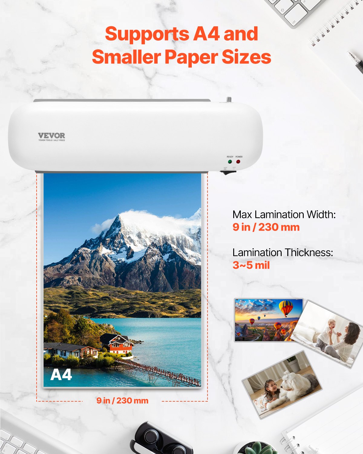VEVOR Laminator Machine Thermal Laminator for Max A4 Size 3-5mil Thickness White 