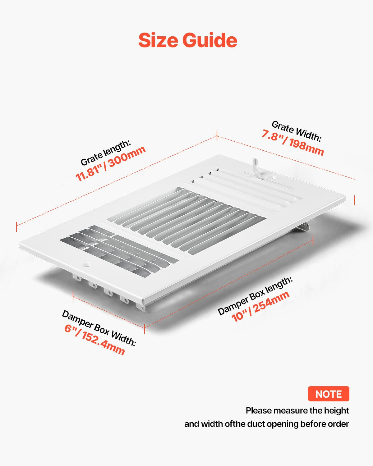 VEVOR Floor Registers 3-Way 6x10 Inch Iron Floor Vents HVAC Grilles 6-Pack White 