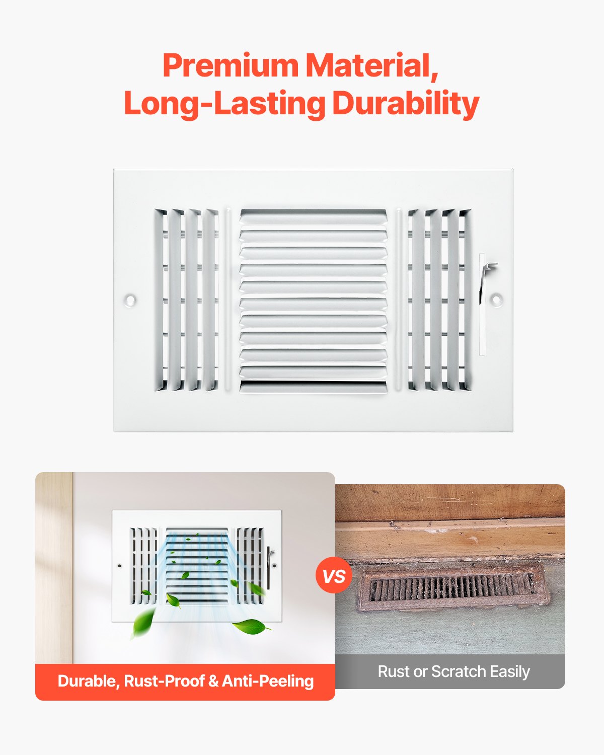 VEVOR Floor Registers 3-Way 6x10 Inch Iron Floor Vents HVAC Grilles 6-Pack White 