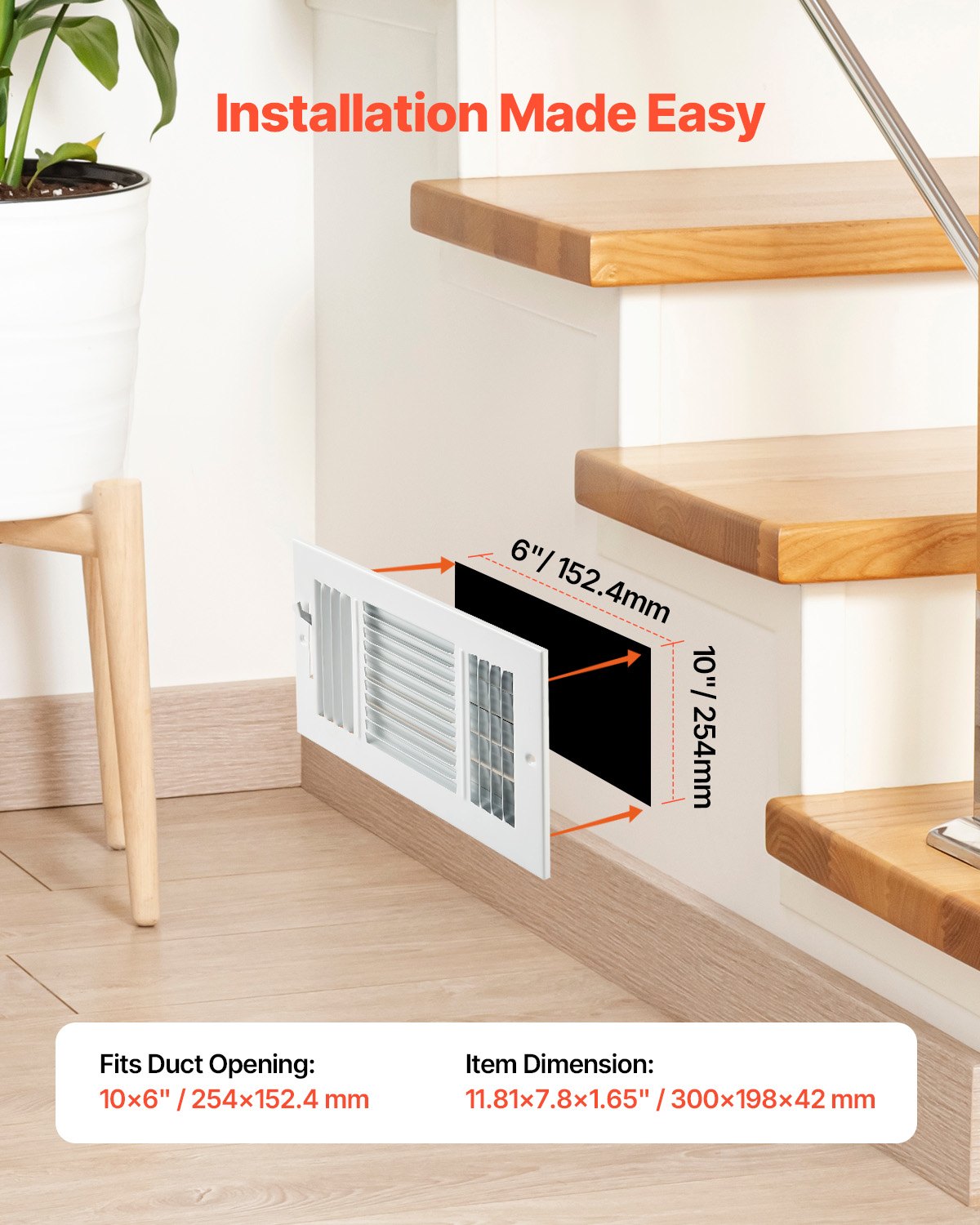 VEVOR Floor Registers 3-Way 6x10 Inch Iron Floor Vents HVAC Grilles 6-Pack White 
