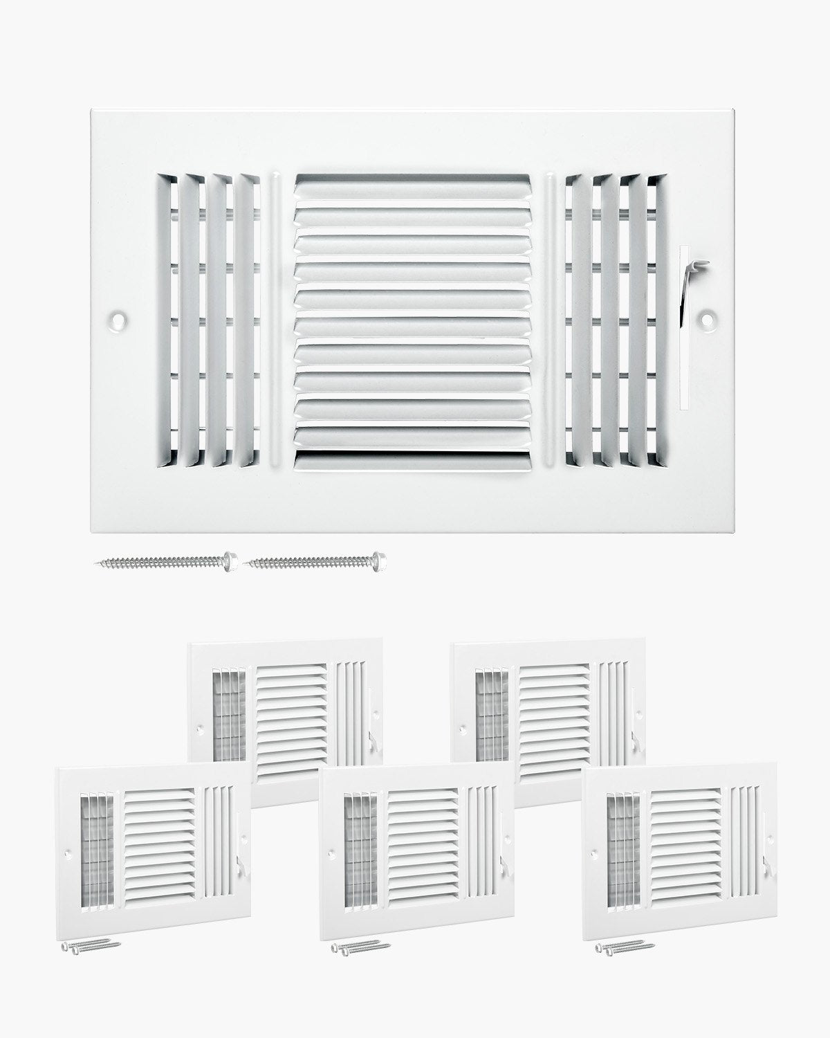 VEVOR Floor Registers 3-Way 6x10 Inch Iron Floor Vents HVAC Grilles 6-Pack White 