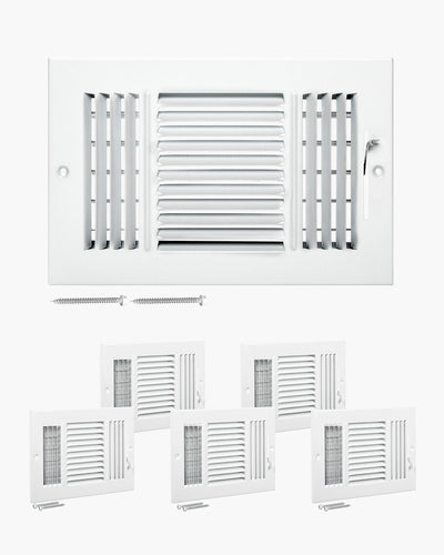 VEVOR Floor Registers 3-Way 6x10 Inch Iron Floor Vents HVAC Grilles 6-Pack White 