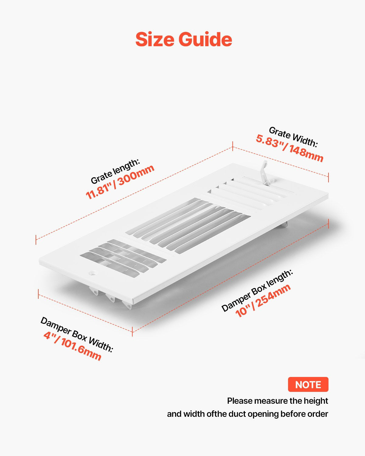 VEVOR Floor Registers 3-Way 4x10 Inch Iron Floor Vents HVAC Grilles 6-Pack White 