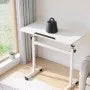 Adjustable Mobile Standing Desk, 32" Rolling Sit-Stand Workstation with 360° Tilting Desktop, Lockable Casters & Hook, White