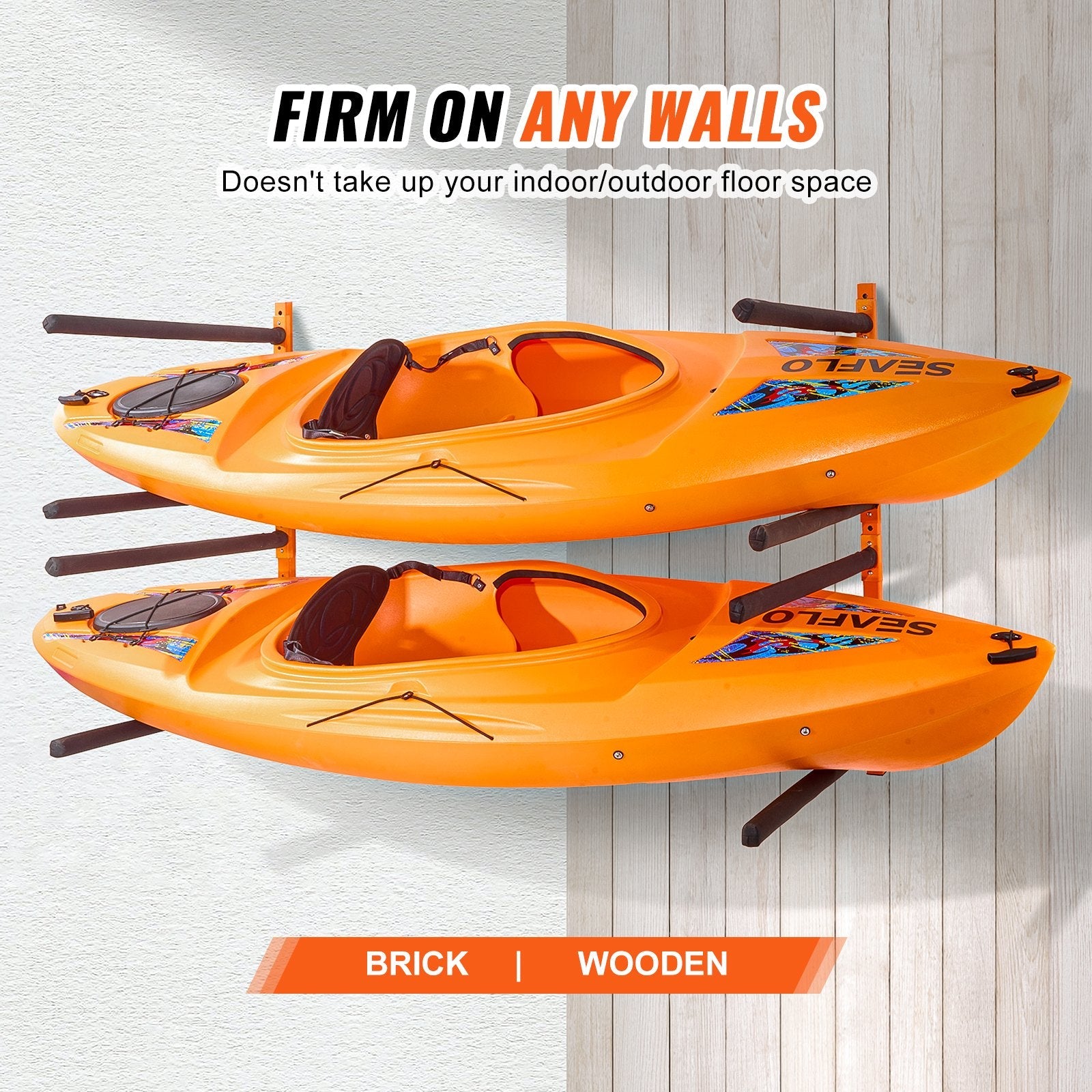 VEVOR Wall Kayak Storage Rack, 4-Capacity Wall Mounted Kayak Holders for Kayak Canoe Paddle Board, Kayak Storage Hooks with Adjustable Padded Arms, 400 LBS Load Kayak Hanger for Indoor Outdoor Garage 