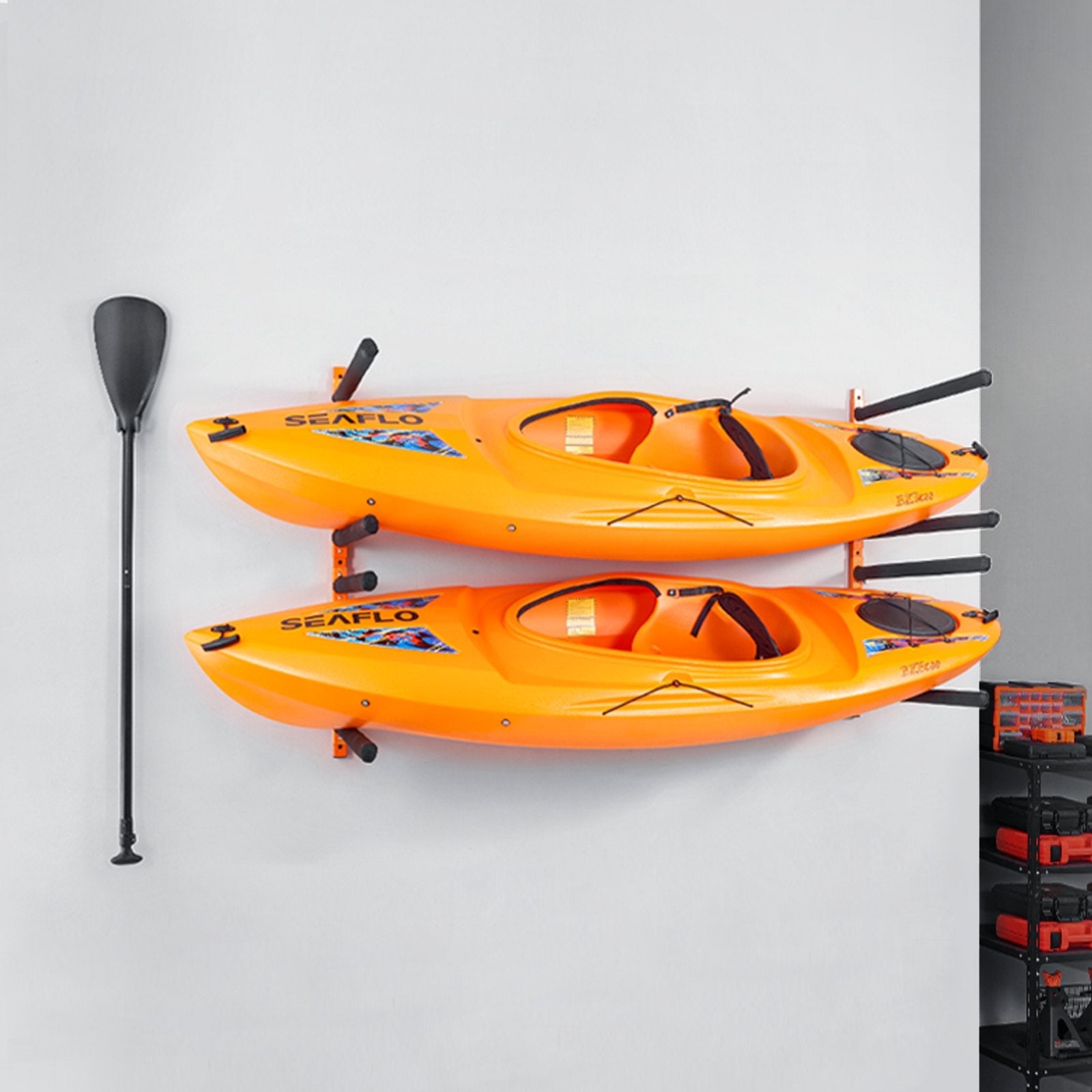 VEVOR Wall Kayak Storage Rack, 4-Capacity Wall Mounted Kayak Holders for Kayak Canoe Paddle Board, Kayak Storage Hooks with Adjustable Padded Arms, 400 LBS Load Kayak Hanger for Indoor Outdoor Garage 