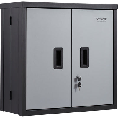 VEVOR Foldable Wall Cabinet, Metal Garage Cabinet Wall Mounted 26” Small Cabinet 240 LBS Loading Capacity Adjustable Shelf Magnetic Door File Locker for Garage Office Home Black 