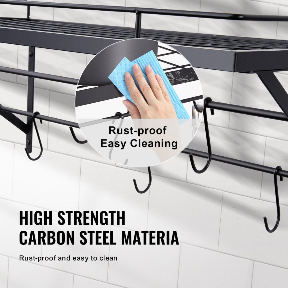VEVOR Pot Rack Wall Mounted, 24 inch Pot and Pan Hanging Rack, Pot and Pan Hanger with 12 S Hooks, 55 lbs Loading Weight, Ideal for Pans, Utensils, Cookware in Kitchen 