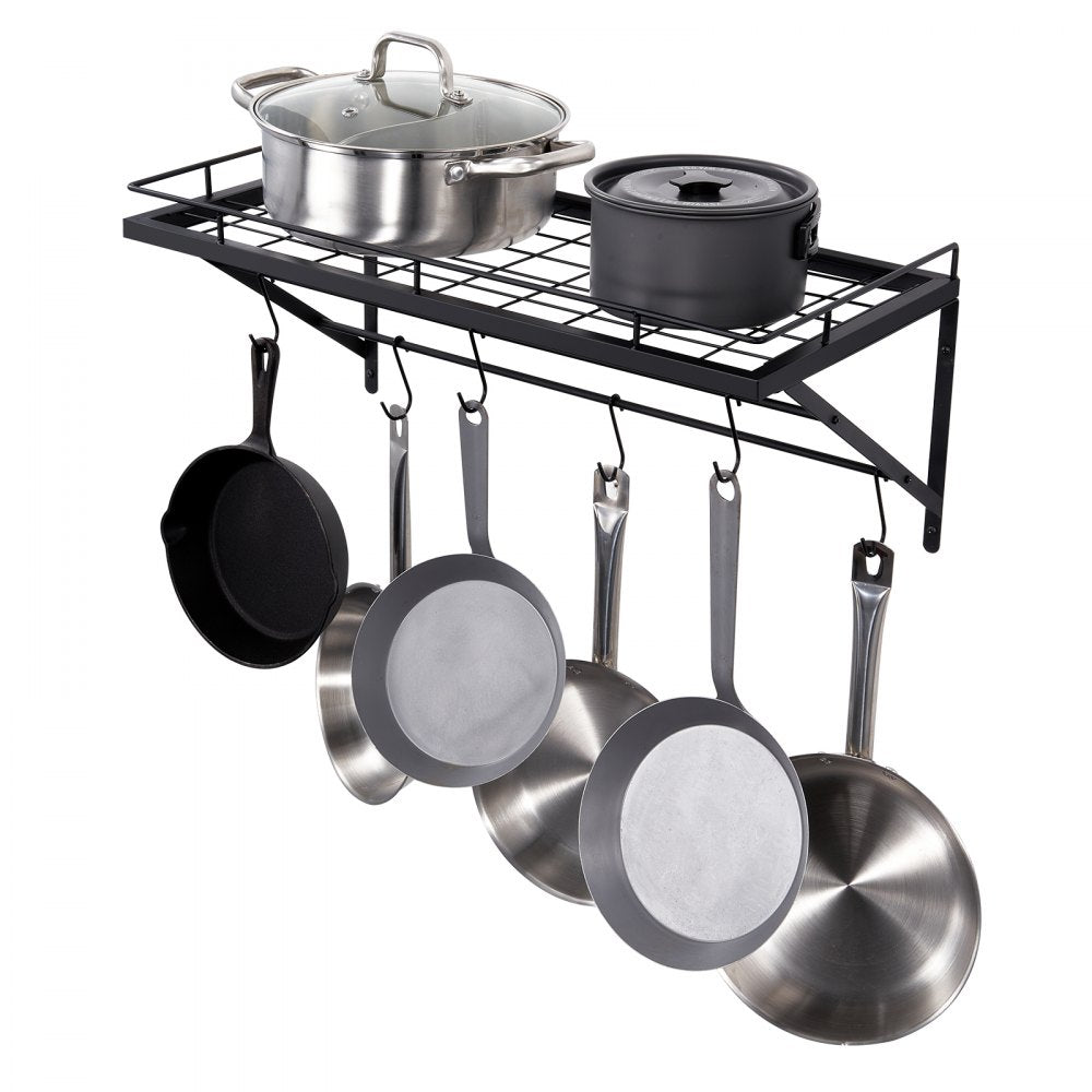 VEVOR Pot Rack Wall Mounted, 24 inch Pot and Pan Hanging Rack, Pot and Pan Hanger with 12 S Hooks, 55 lbs Loading Weight, Ideal for Pans, Utensils, Cookware in Kitchen 